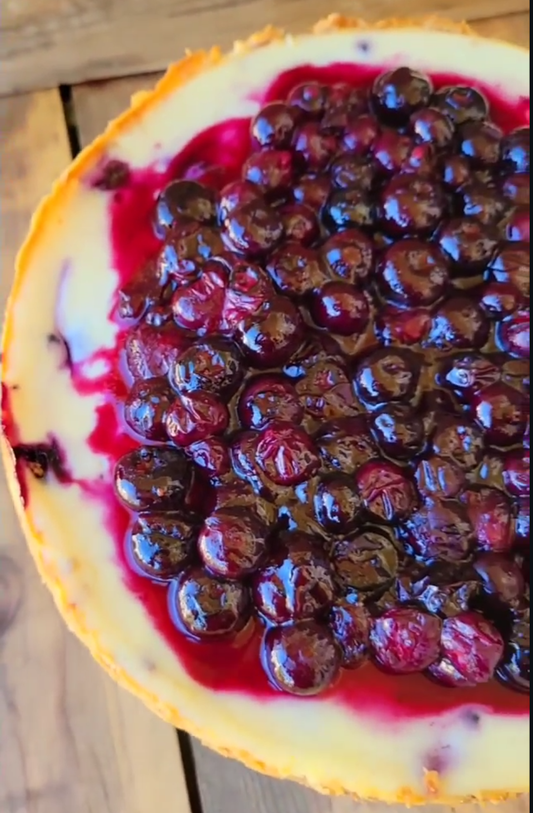 Top View of a Blueberry Vanilla Chèvre Cheesecake