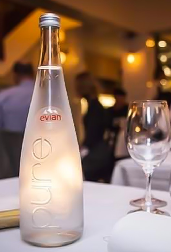 Evian Water Glass Bottle Large